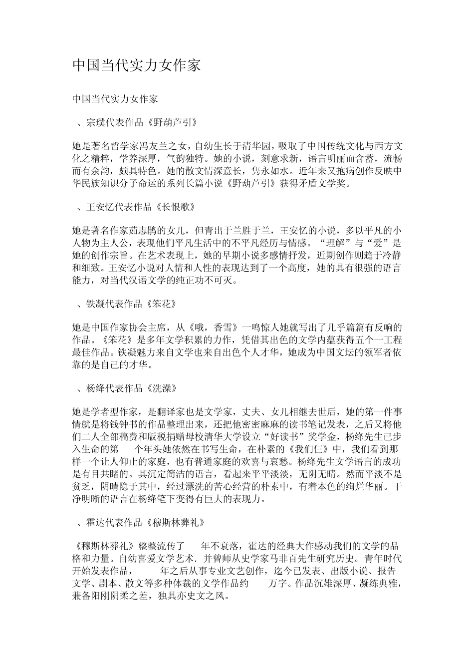 中国当代实力女作家_第1页