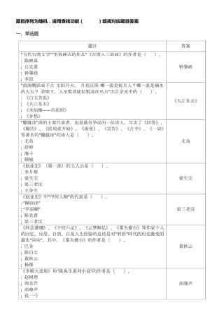 中国当代文学专题参考答案形考作业6答案