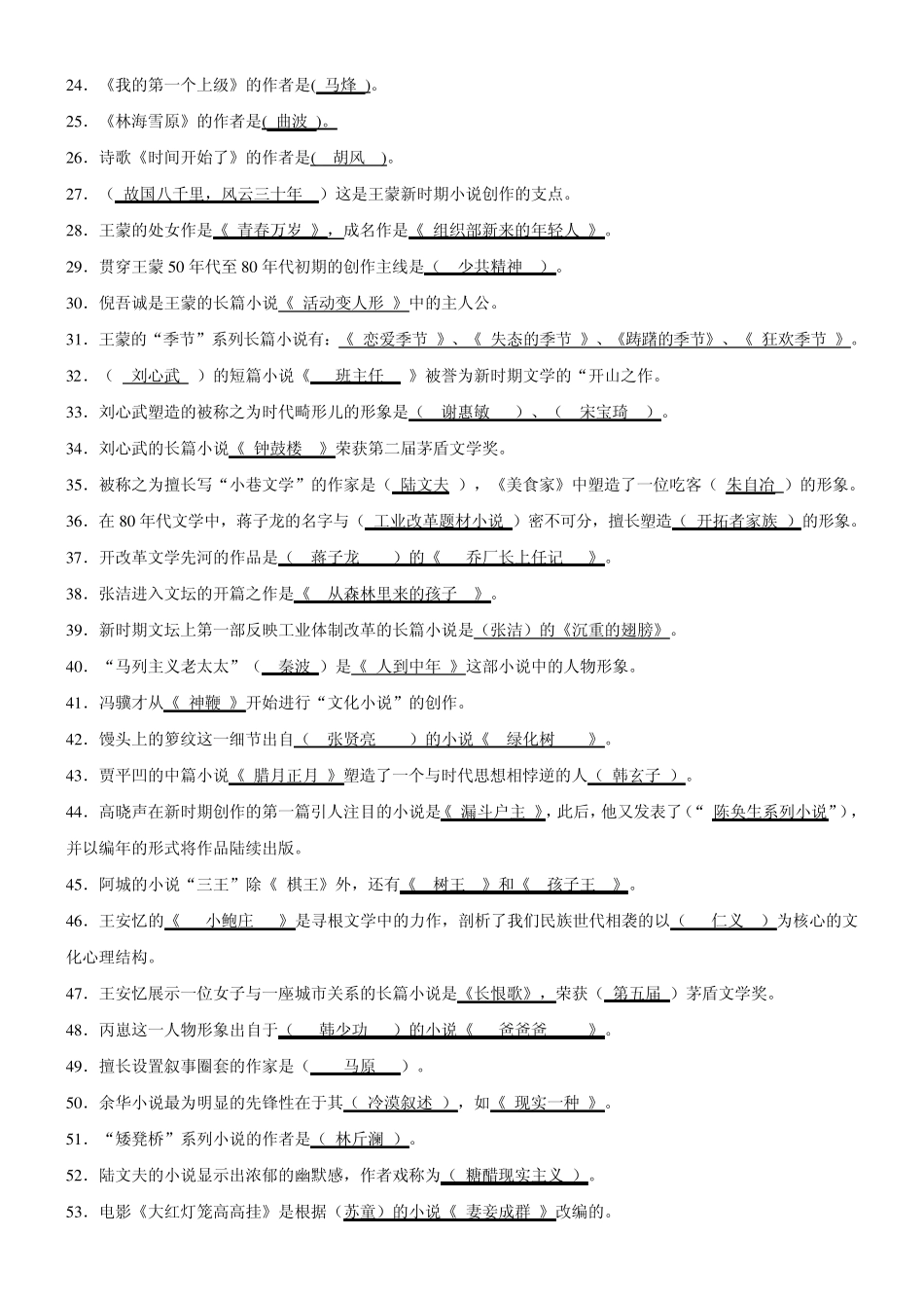 中国当代文学史复习题_第2页