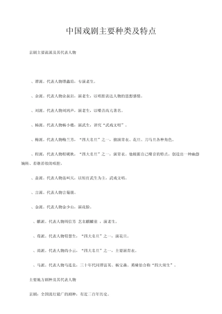 中国戏剧主要种类及特点