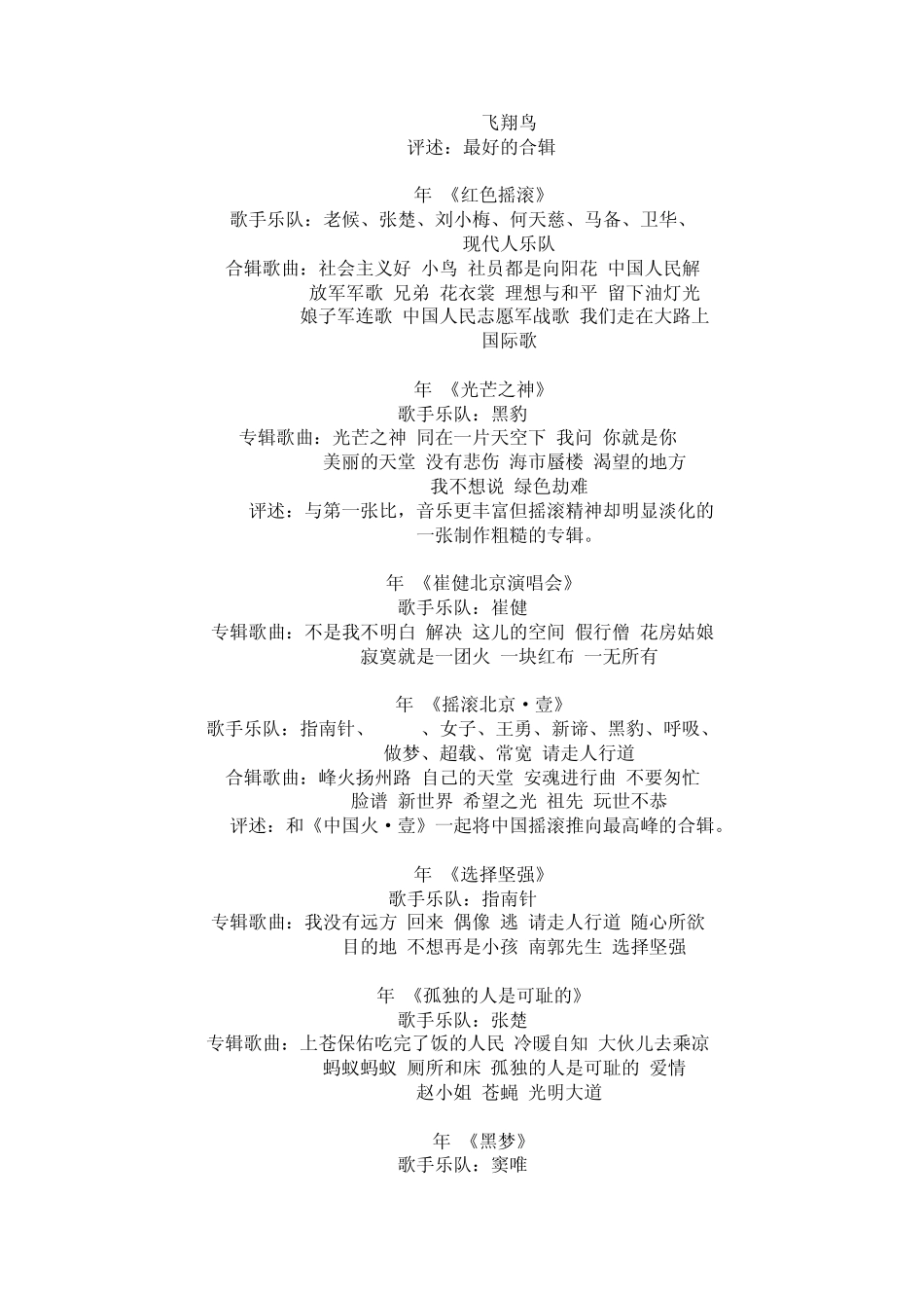 中国摇滚歌曲专辑大全_第2页