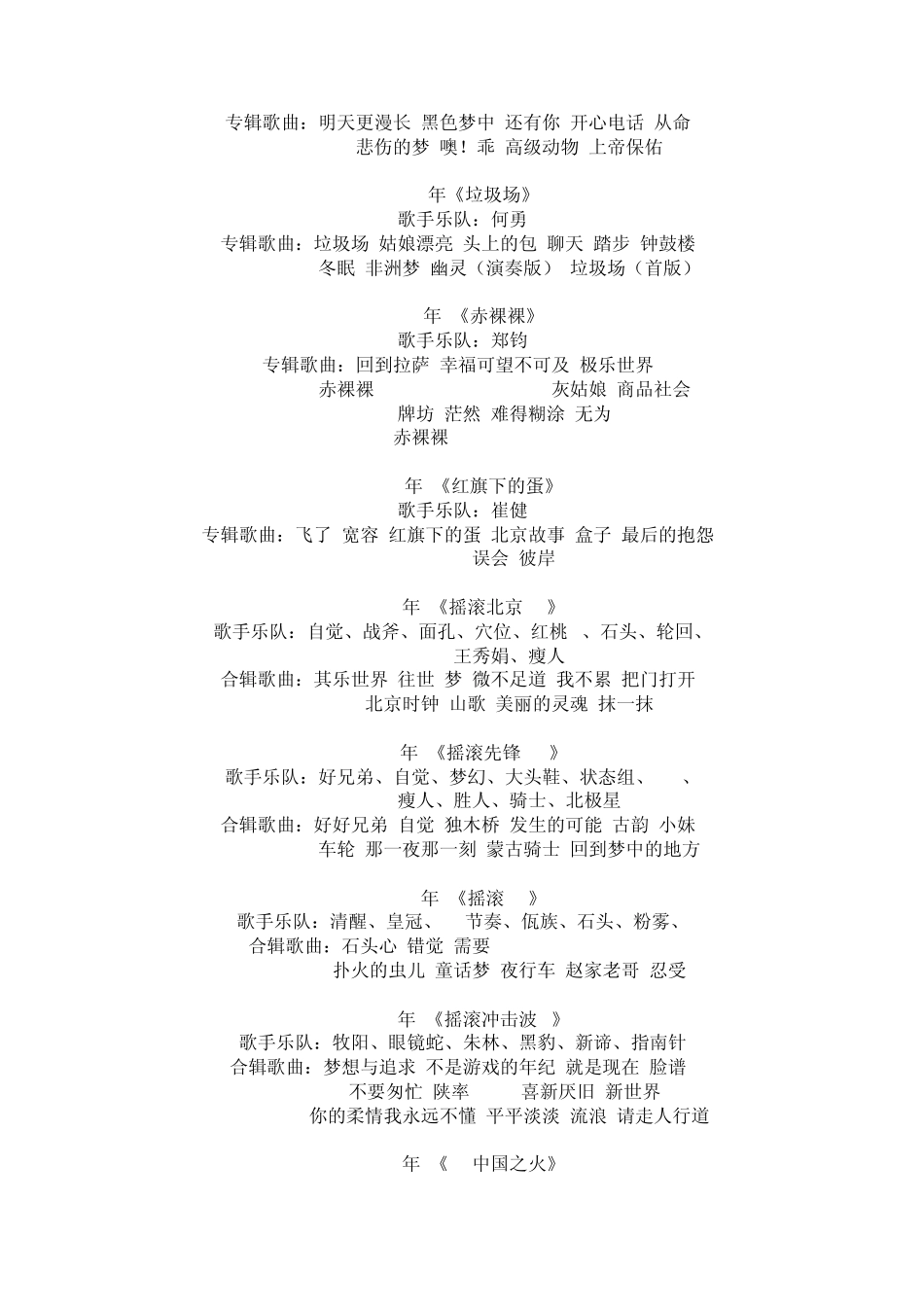 中国摇滚歌曲专辑大全_第3页