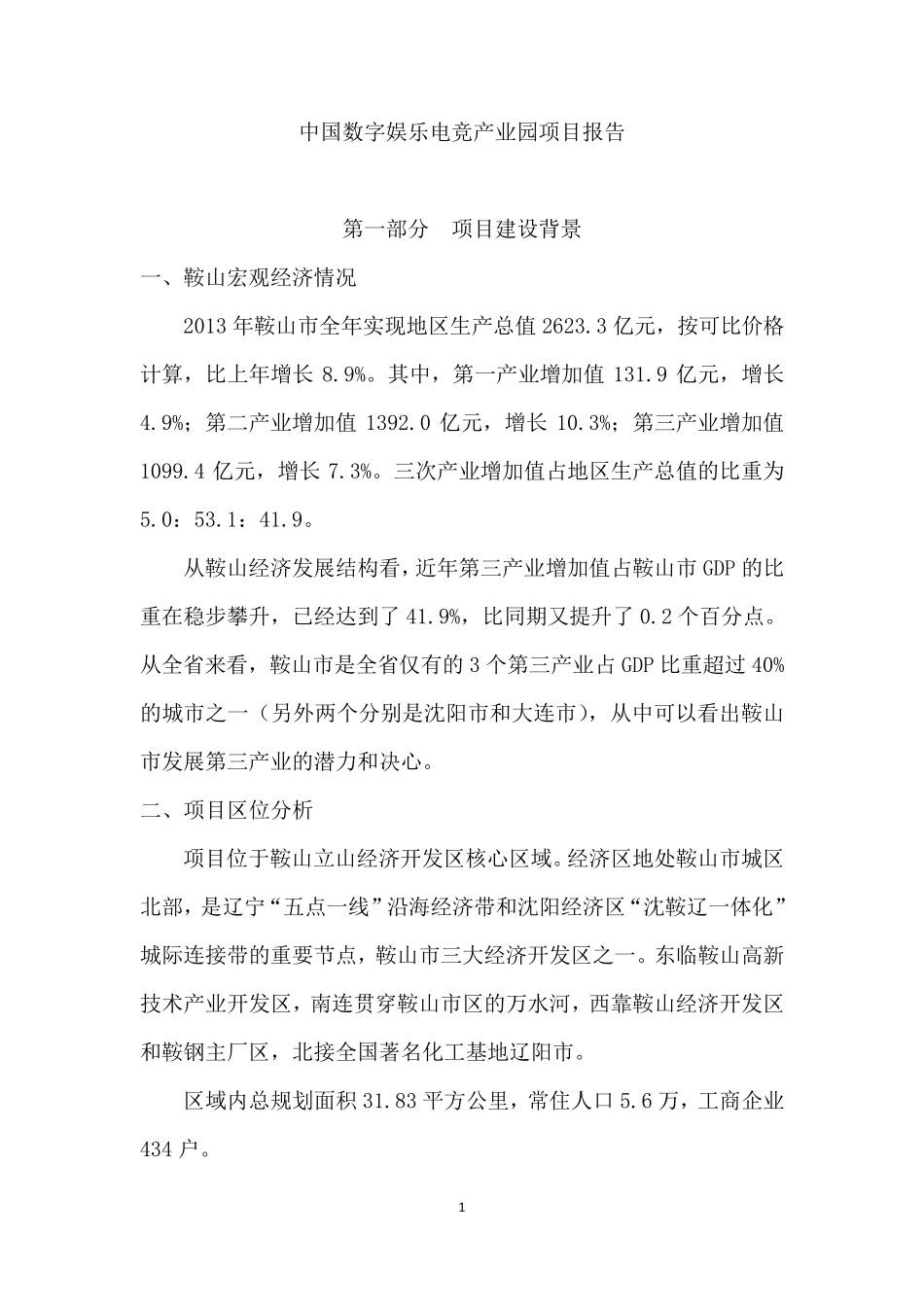 中国数字娱乐电竞产业园项目报告_第1页