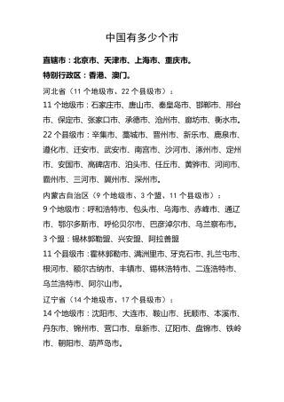 中国有多少个市