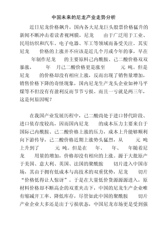 中国未来的尼龙产业走势分析