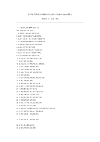 中国水果批发市场省市综合排名及各省市内部排名