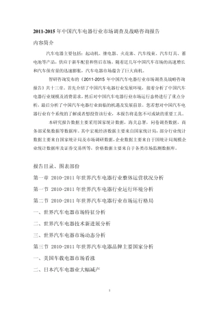 中国汽车电器行业战略咨询报告