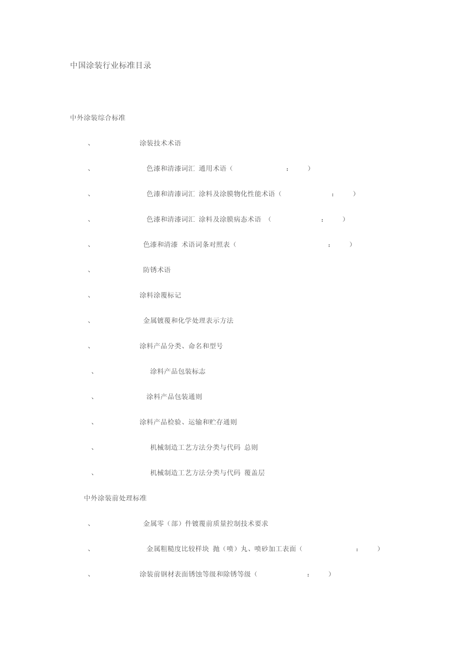 中国涂装行业标准目录_第1页