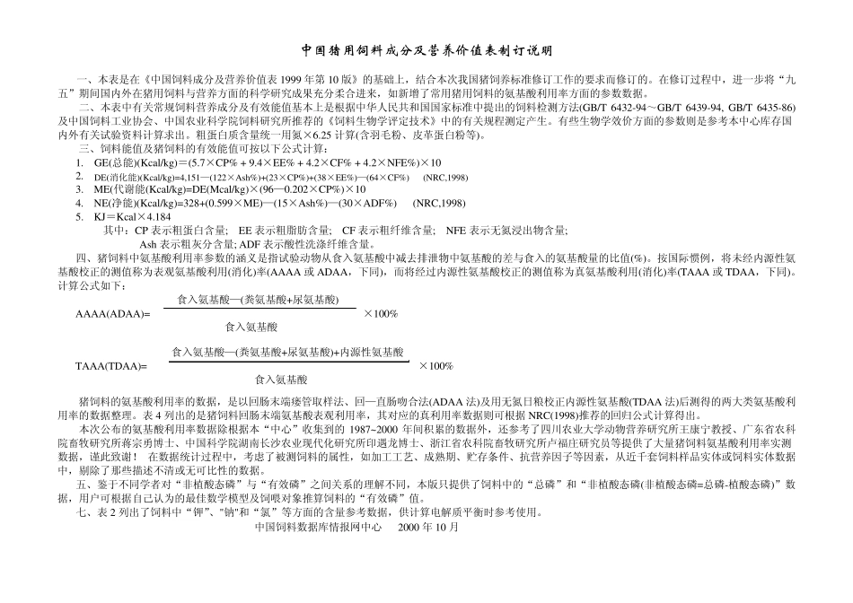 中国猪用饲料成分及营养价值表制订说明_第1页