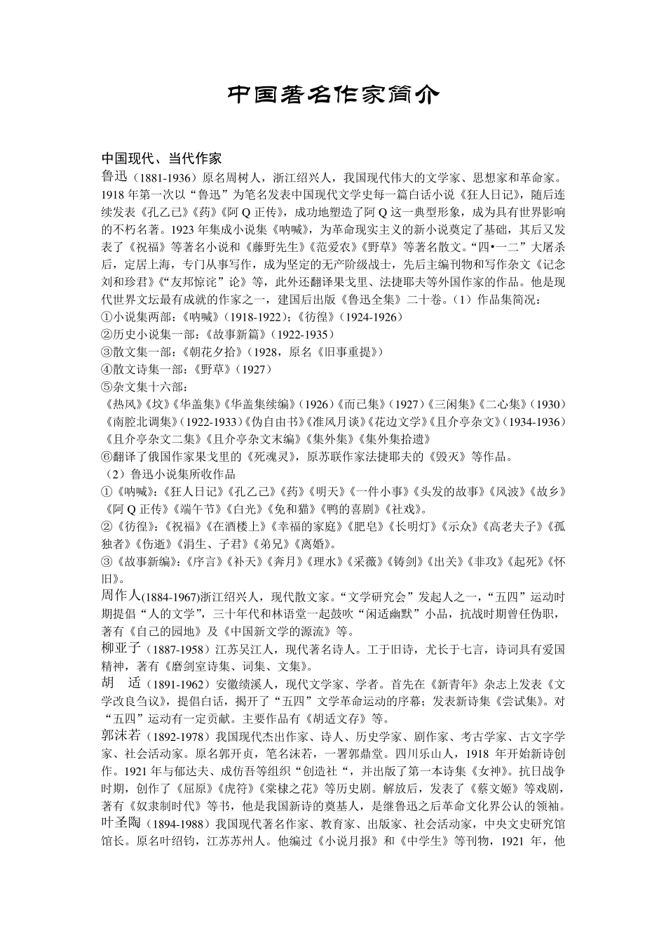 中国现当代作家简介_第1页