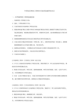 中国电信网优工程师应具备的技能和知识点
