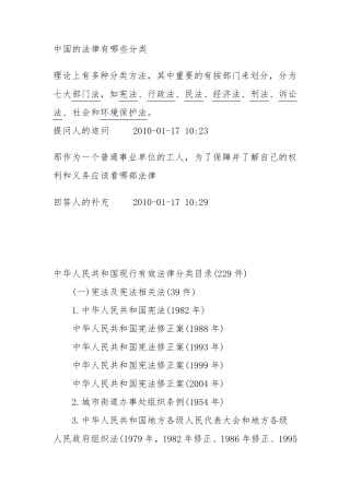 中国的法律有哪些分类