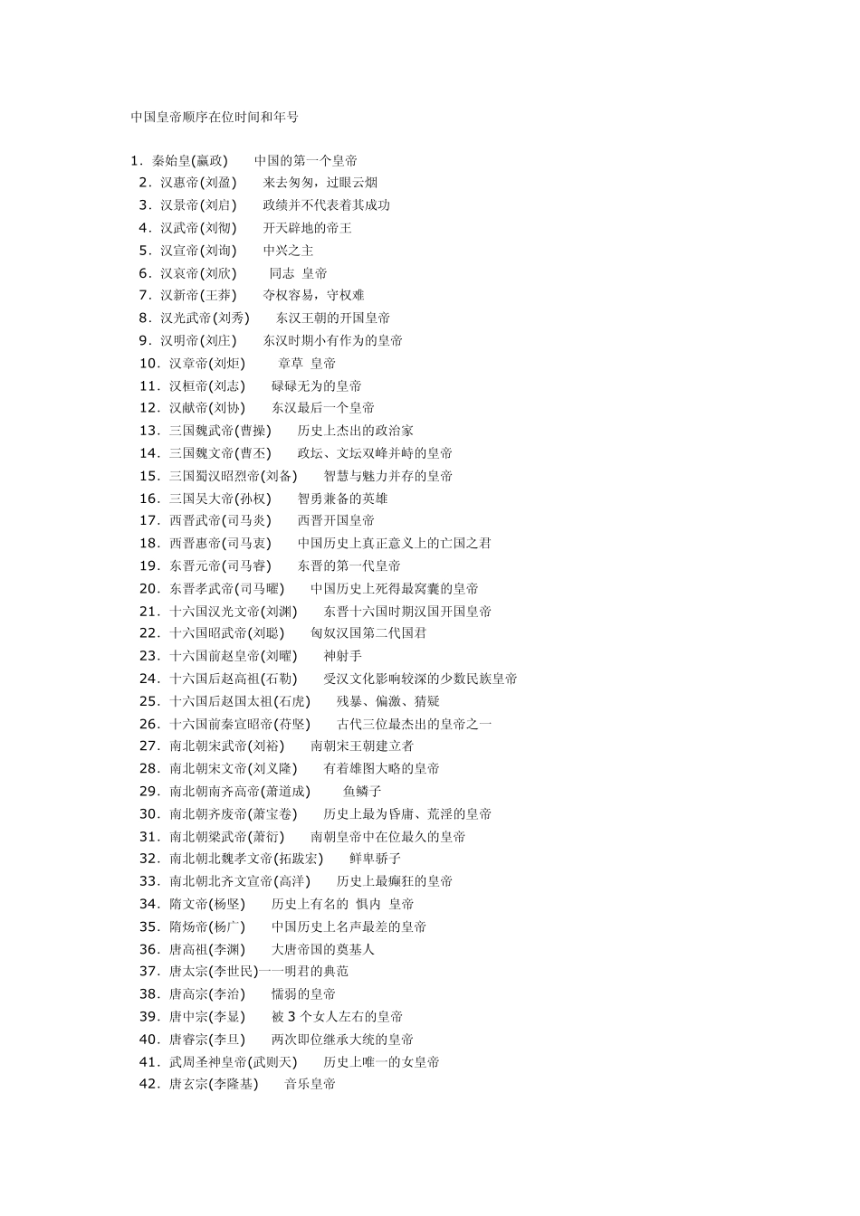 中国皇帝顺序在位时间和年号_第1页