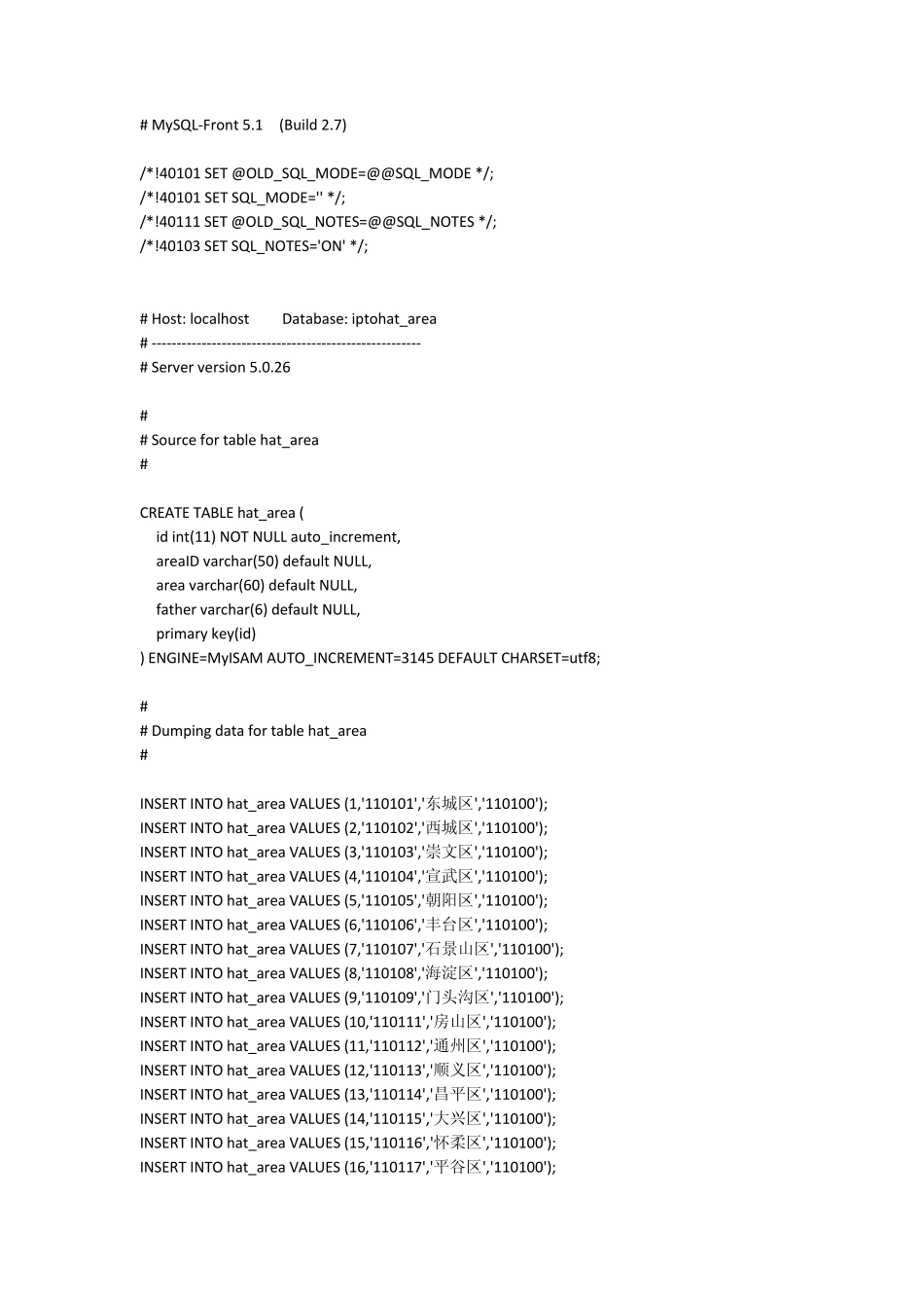 中国省市区三级数据库表.sql_第1页