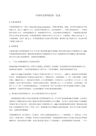 中国知名影视机构一览表