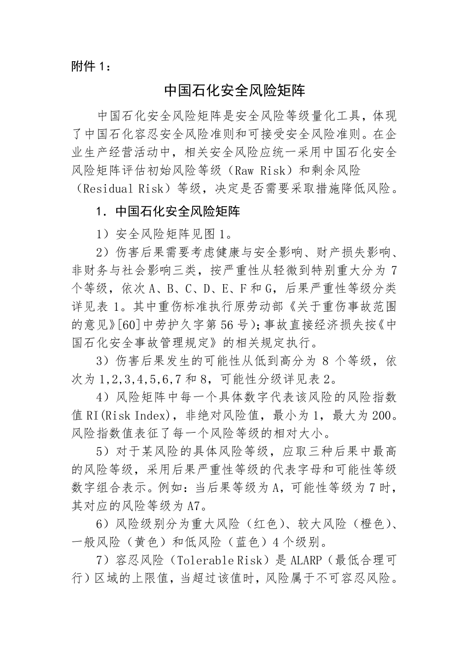 中国石化安全风险矩阵_第1页