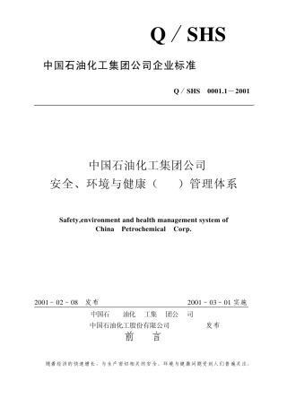 中国石油化工集团公司安全、环境与健康(HSE)管理体系