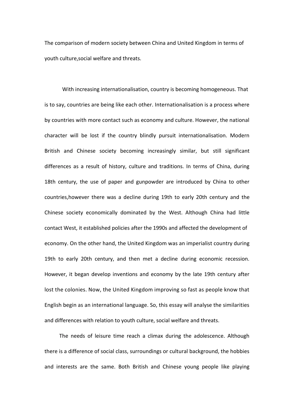中国社会与英国社会就文化,社会福利及威胁三方面的对比ENGLISH_第1页