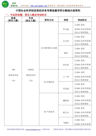 中国社会科学院投资经济系考博真题导师分数线内部资料