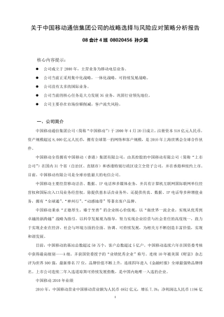 中国移动公司战略与风险评估分析报告