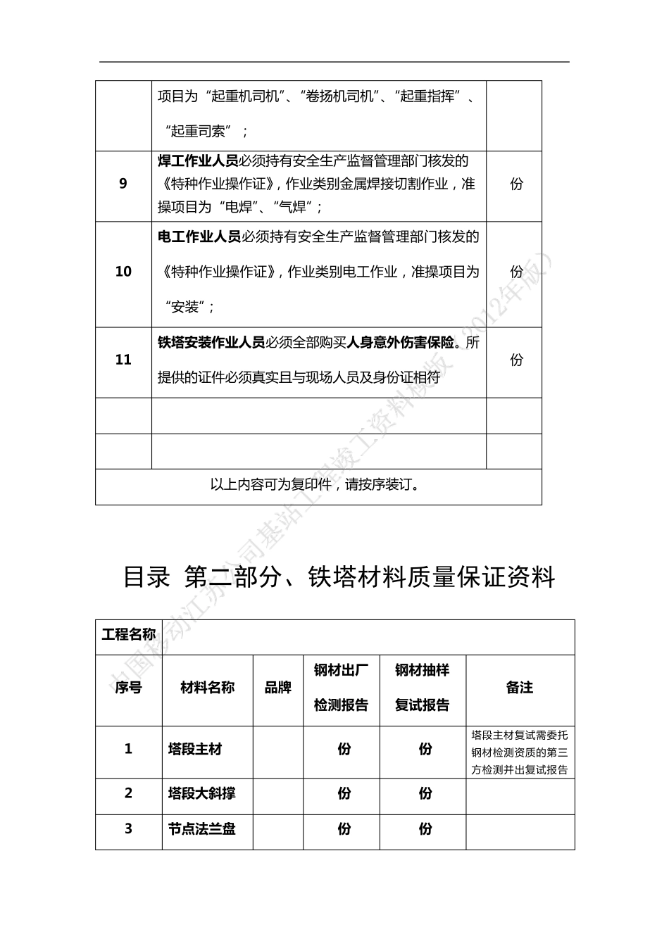 中国移动基站铁塔工程竣工资料模版_第3页