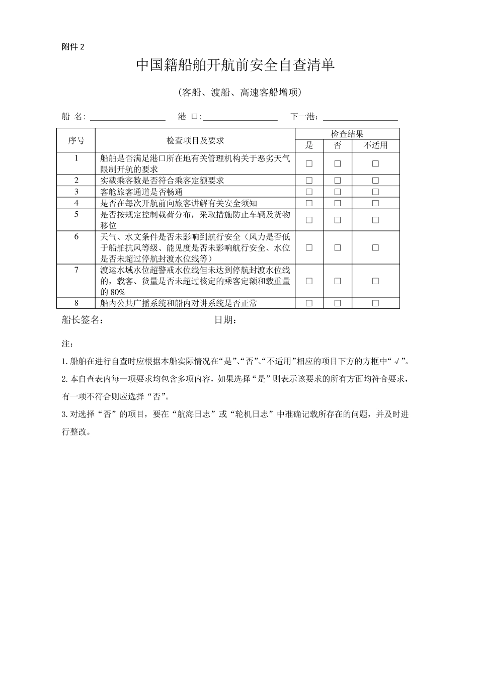 中国籍船舶开航前安全自查清单(2017新版)_第2页