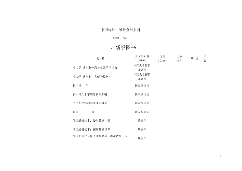 中国统计出版社全部书目_第1页