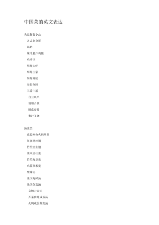 中国菜的英文表达