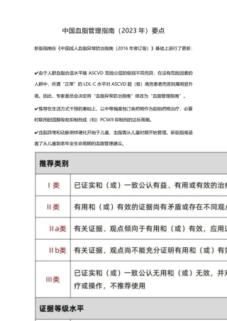 中国血脂管理指南(2023年)要点