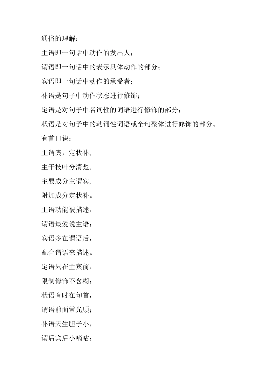 中国语文的语法中“主、谓、宾、补、定、状”的基本概念及用法_第1页