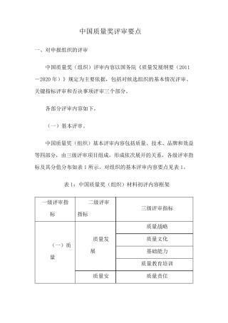 中国质量奖评审要点