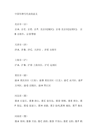 中国车牌号代表的意义