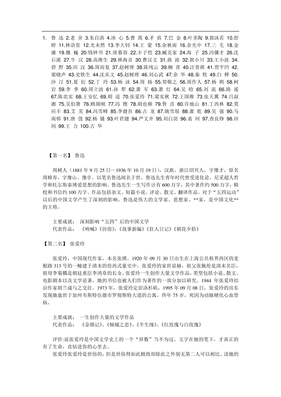 中国近代前50名作家及作品_第1页