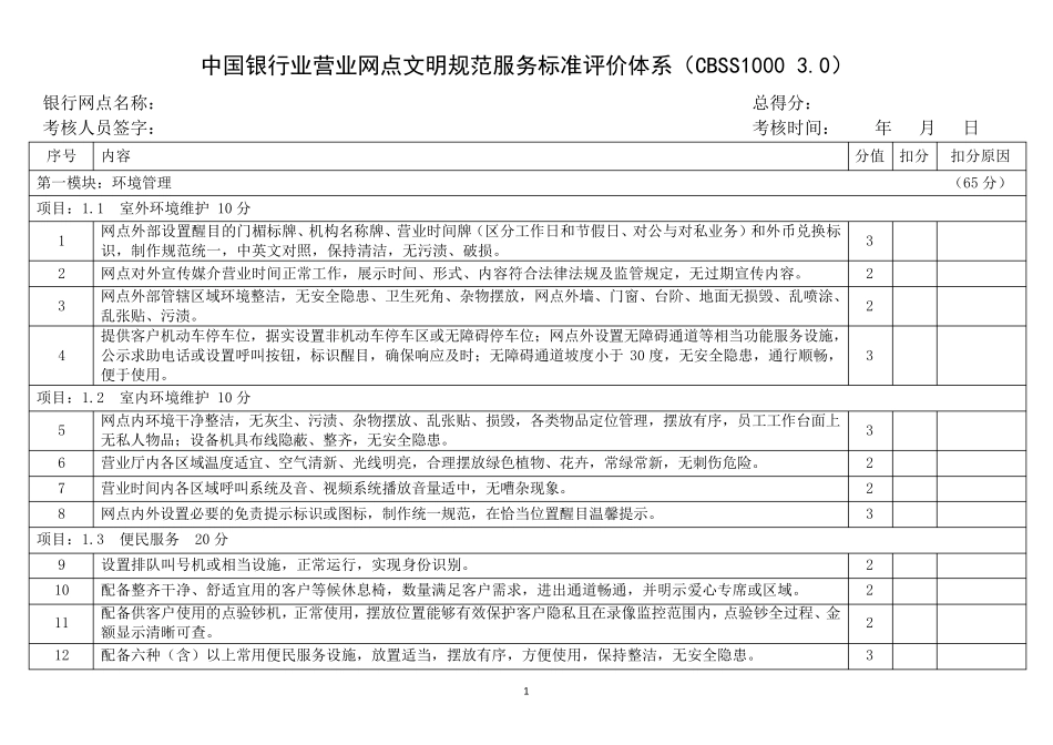 中国银行业营业网点文明规范服务标准评价体系CBSS10003.0_第1页