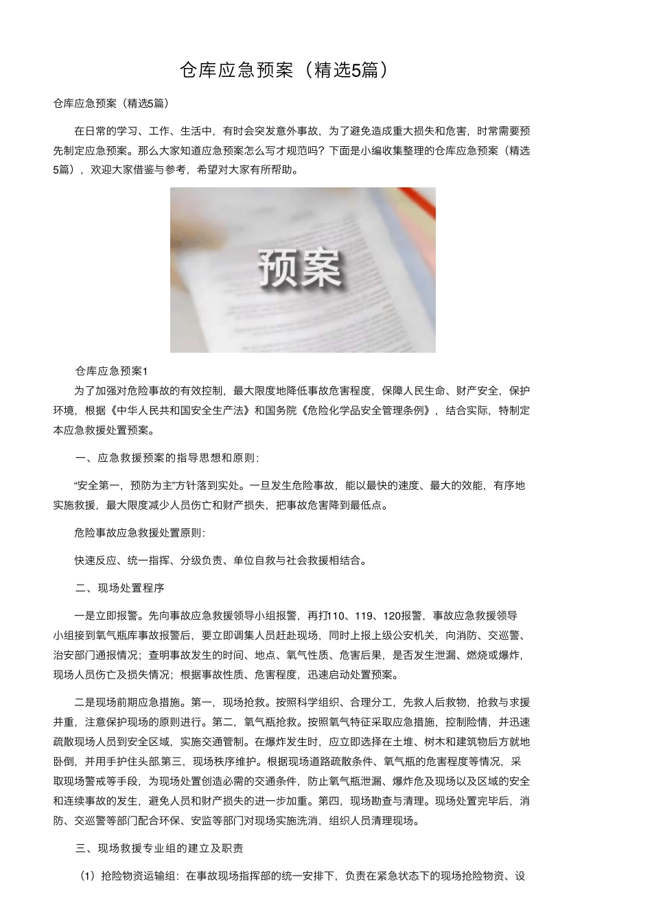 仓库应急预案(5篇)_第1页