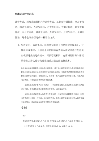 仓库成本计价方式