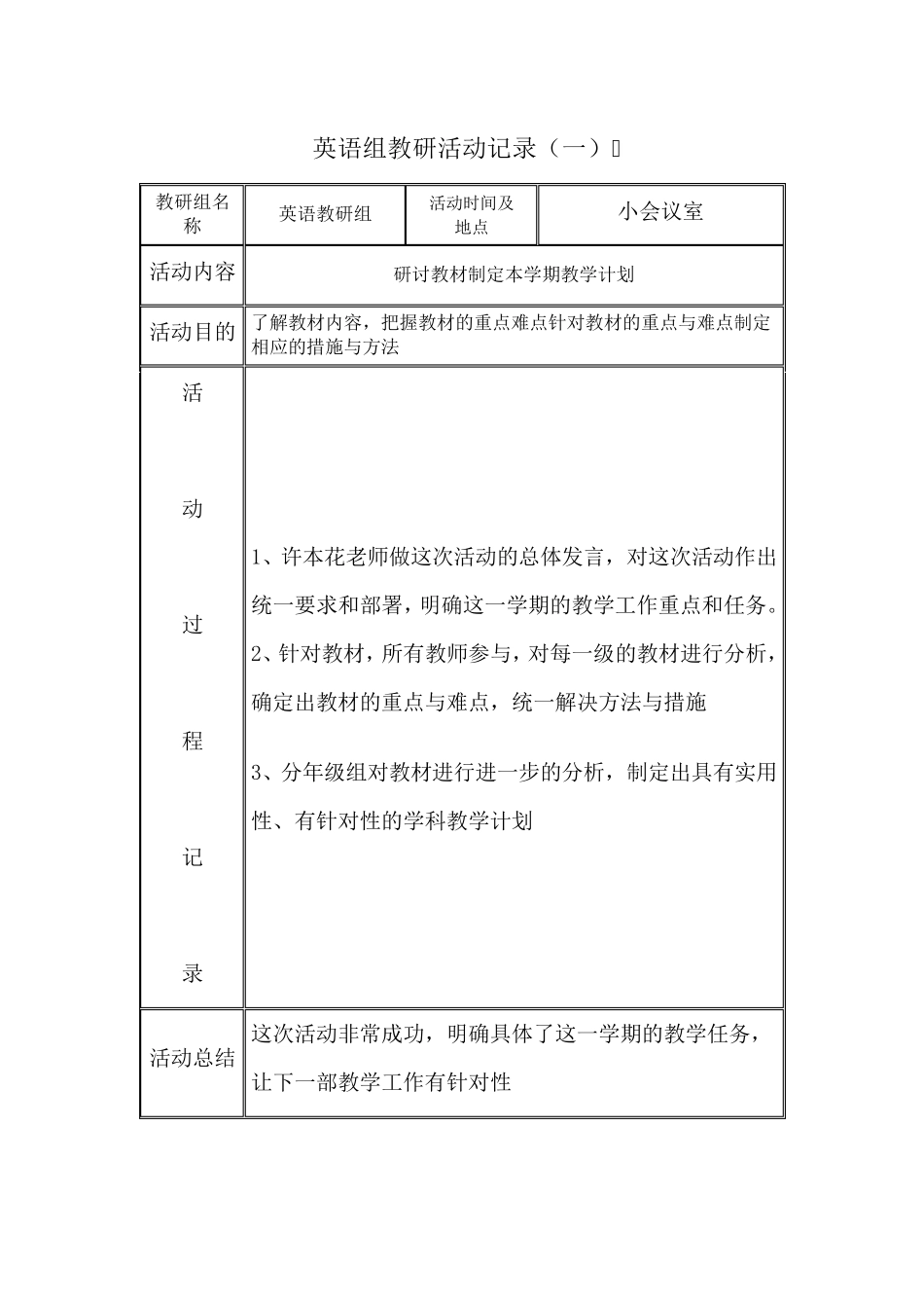 仙河初中校本研修英语组教研活动记录(上)_第1页