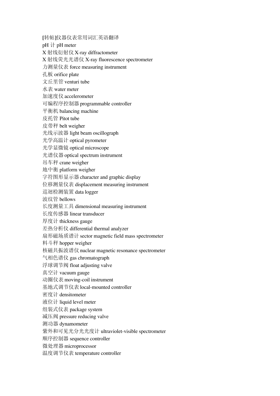 仪器仪表常用词汇英语_第1页