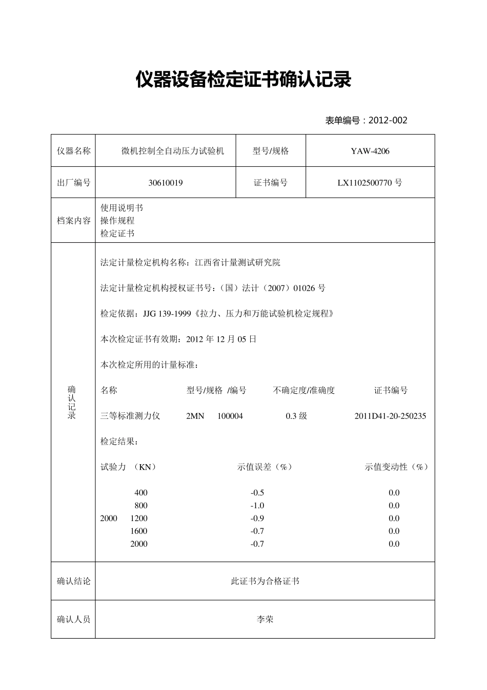 仪器设备检定证书确认记录_第2页