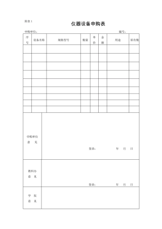仪器设备申购表