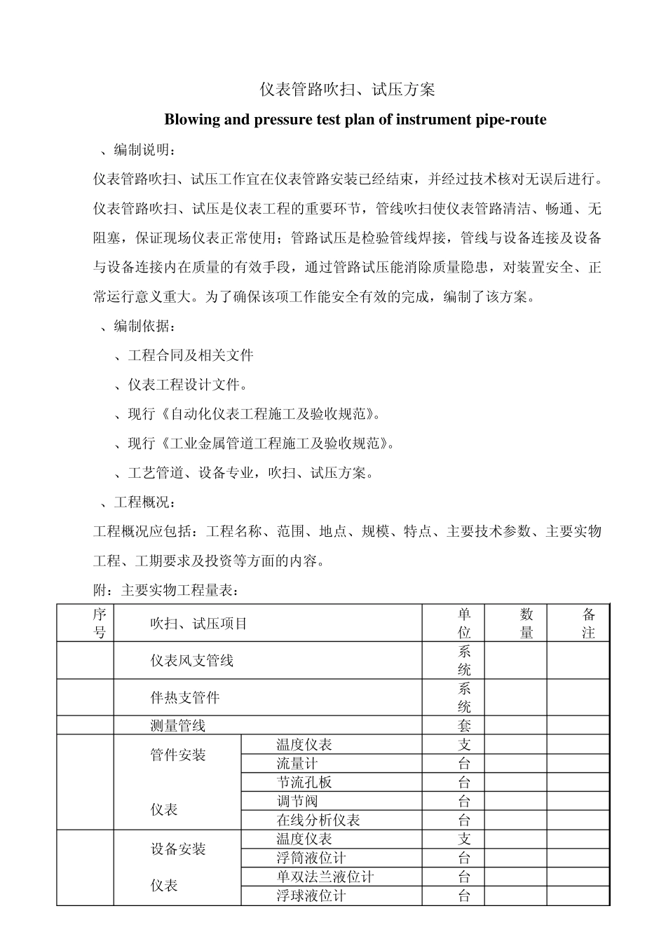 仪表管路吹扫、试压方案(中英)_第1页