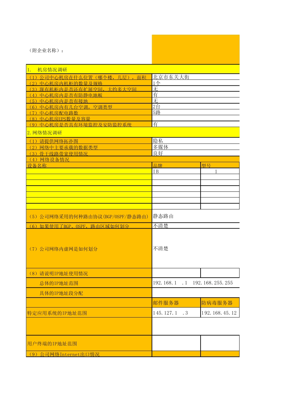 企业IT基础设施情况调研问卷_第1页