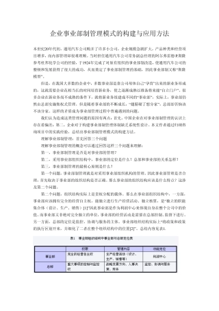 企业事业部制管理模式的构建与应用方法