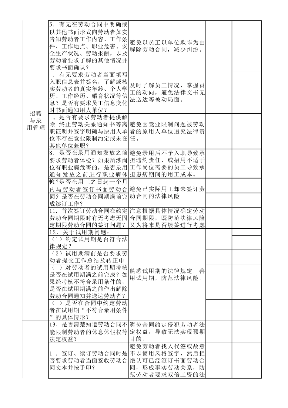 企业人力资源法律风险管理自我体检表_第2页