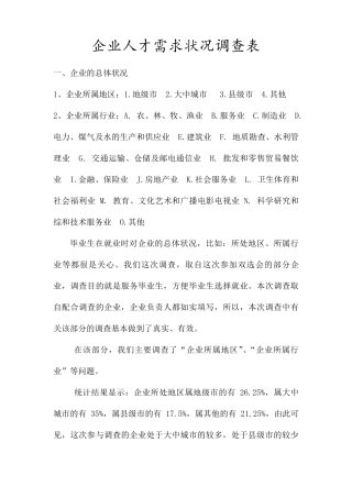 企业人才需求状况调查表