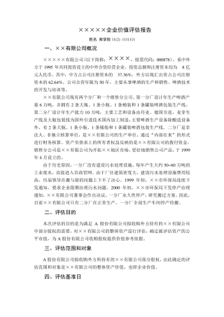 企业价值评估报告范文
