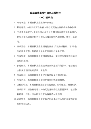 企业会计准则科目表及其解释