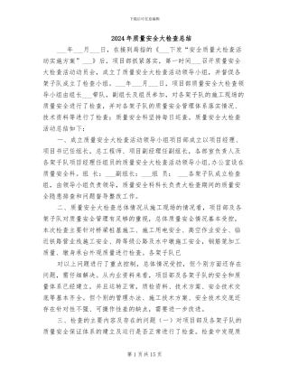 2024年质量安全大检查总结