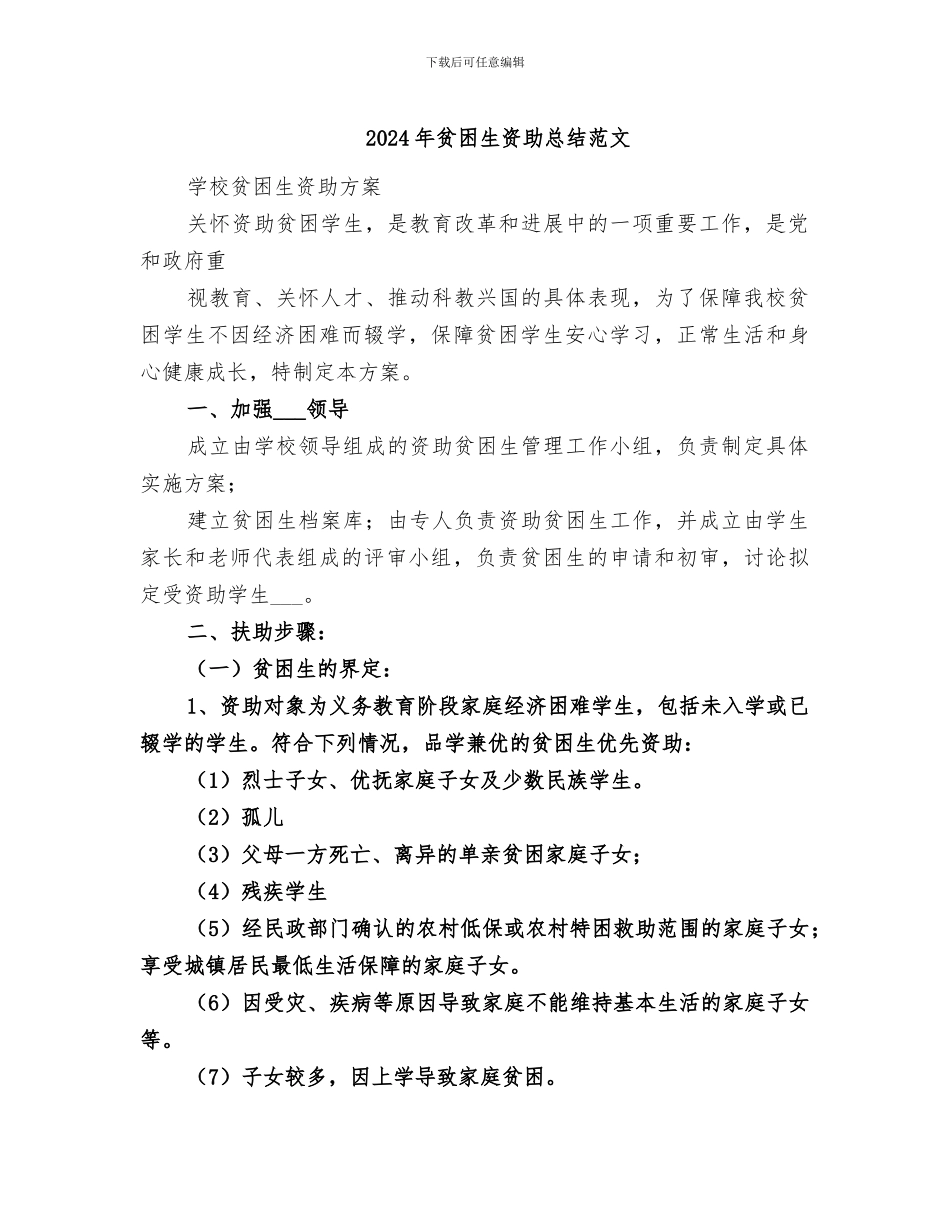 2024年贫困生资助总结范文_第1页