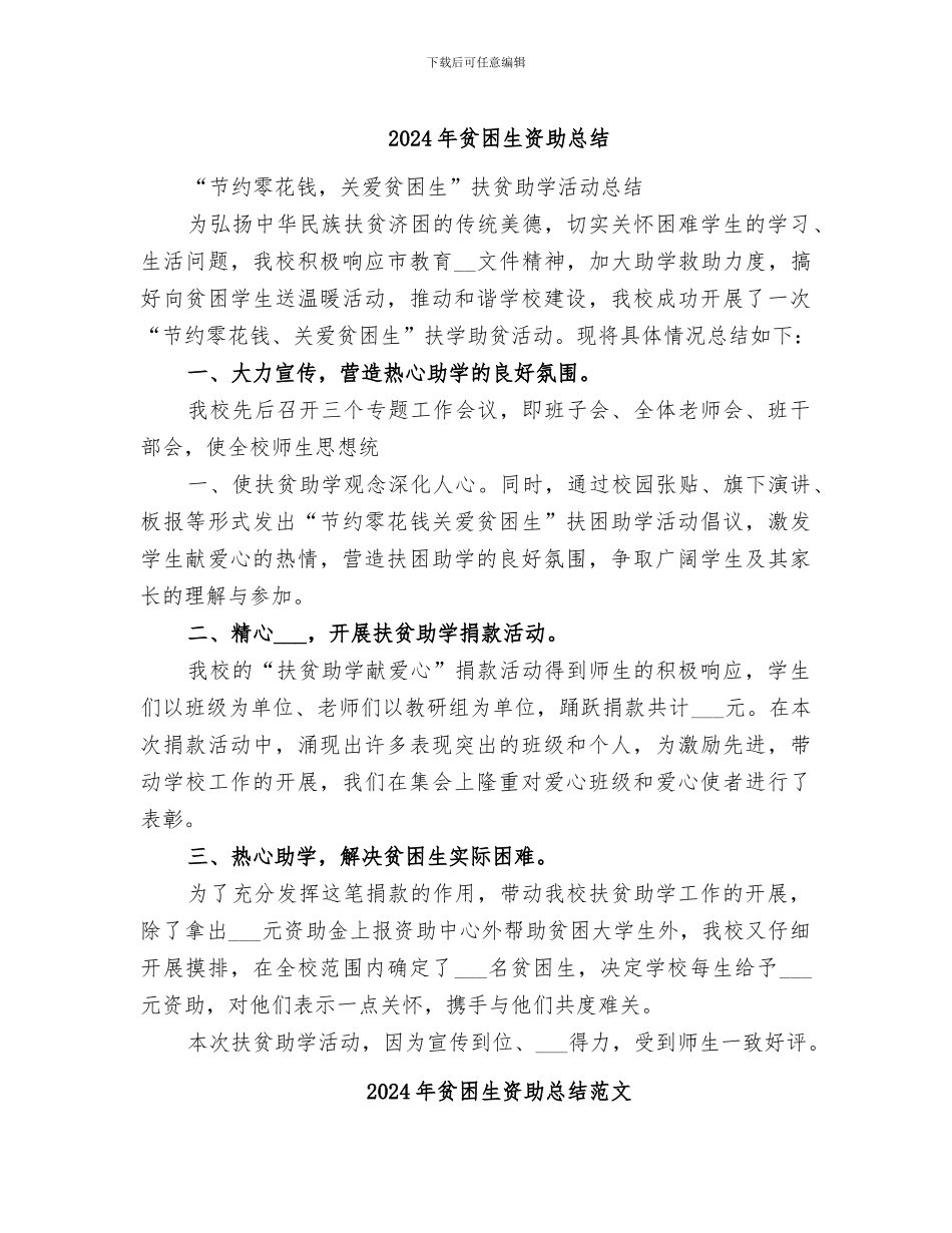 2024年贫困生资助总结_第1页
